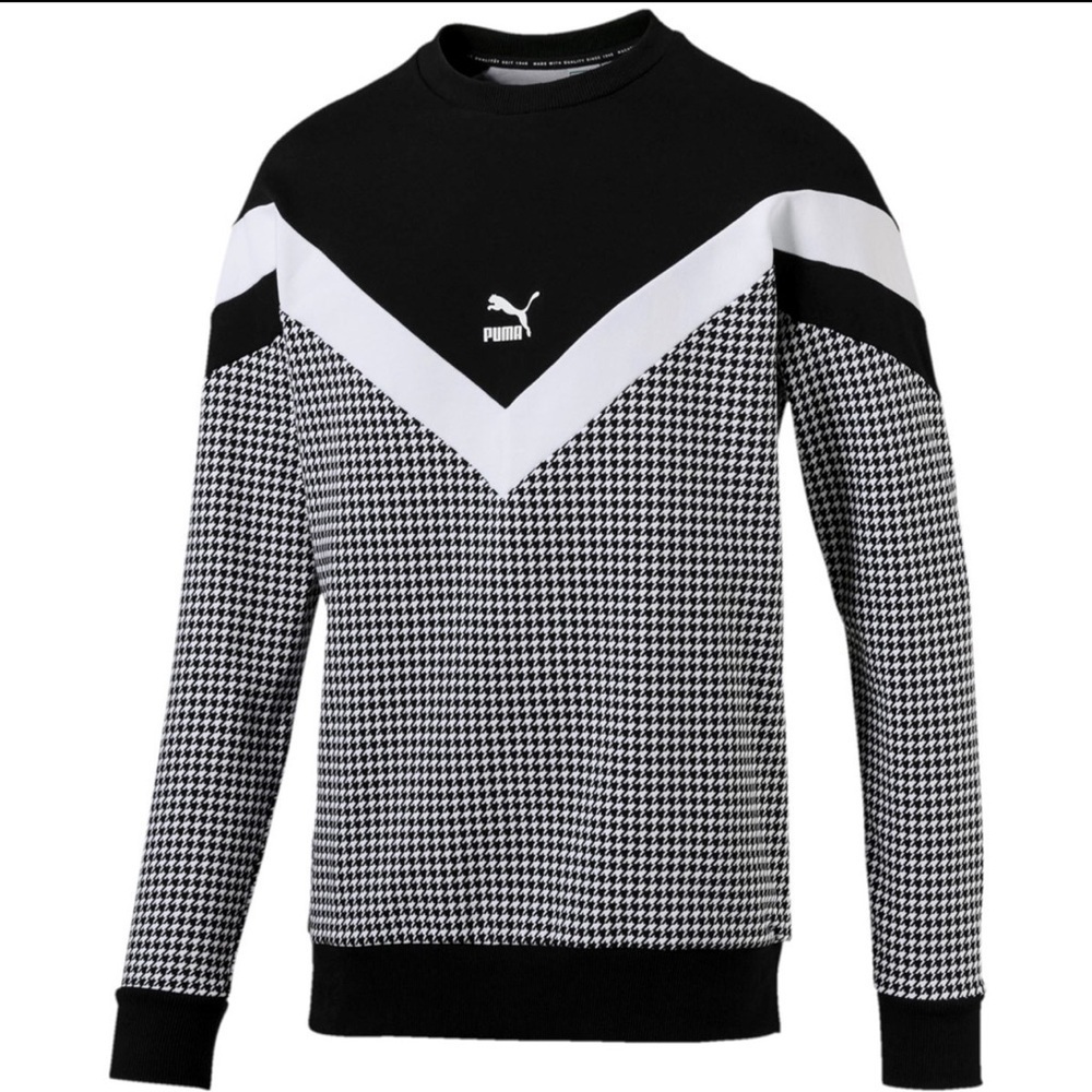 PUMA Men's Trend MCS Crewneck Sweatshirt Cotton Black/Houndstooth Sz S